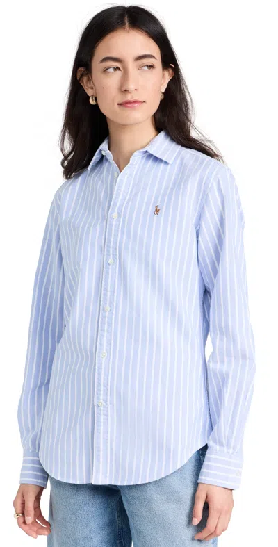 Polo Ralph Lauren Oxford Cotton Shirt In Harbour Blue White Stripes