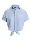 Polo Ralph Lauren Oxford Tie-front Cropped Shirt In Blue