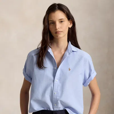 Polo Ralph Lauren Cotton Oxford Short-sleeve Shirt In Blue Hyacinth
