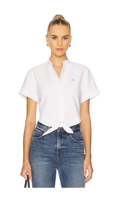 Polo Ralph Lauren Cotton Oxford Tie-front Cropped Shirt In White