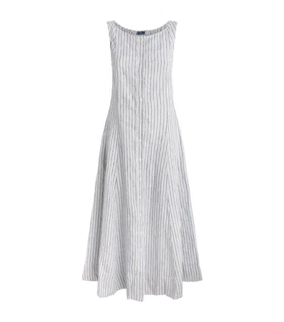 Polo Ralph Lauren Striped Panelled Linen Dress In Gray