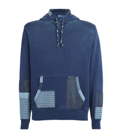 Polo Ralph Lauren Cotton Patchwork Hoodie In Blue
