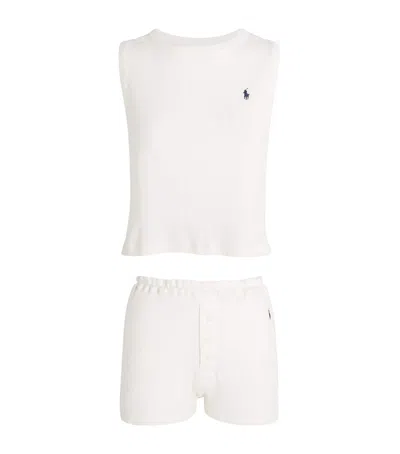 Polo Ralph Lauren Cotton Pointelle Tank And Shorts Pyjama Set In White