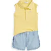 Polo Ralph Lauren Ralph Lauren Cotton Polo & Ruffle Shorts Set In Banana Peel