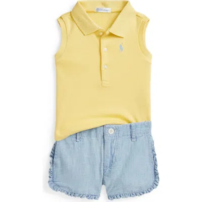 Polo Ralph Lauren Babies' Ralph Lauren Cotton Polo & Ruffle Shorts Set In Banana Peel