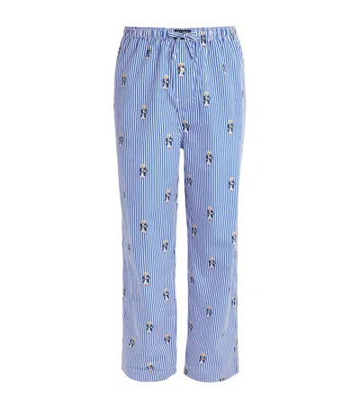 Polo Ralph Lauren Cotton Polo Bear Stripe Pyjama Bottoms In Blue