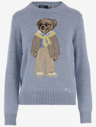 Polo Ralph Lauren Cotton Polo Bear Sweater In Azzurro