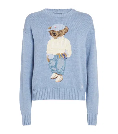 Polo Ralph Lauren Bear Graphic Knit Crew Neck In Light Chambray