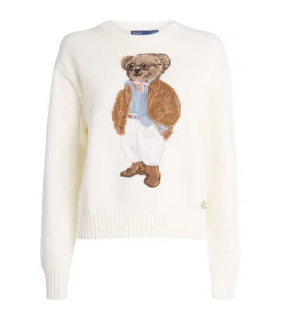 Polo Ralph Lauren Cotton Bear Long Sleeve Crew Neck In White