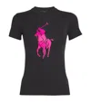 Polo Ralph Lauren Pink Pony Graphic Crew-neck T-shirt In Black