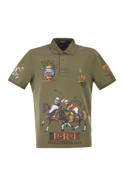 Polo Ralph Lauren Cotton Polo Shirt With Polo Challenge Cup Graphic Print In Burgundy