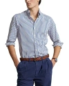 Polo Ralph Lauren Cotton Poplin Stripe Custom Fit Button Down Shirt In White/blue