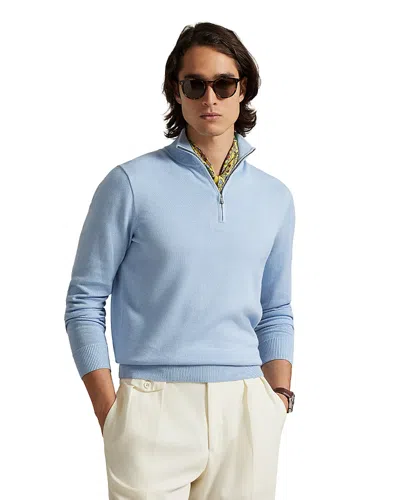 Polo Ralph Lauren Cotton Quarter Zip Mockneck Sweater In Blue