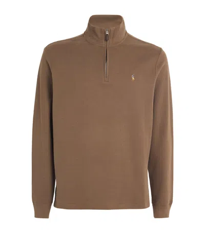Polo Ralph Lauren Cotton Quarter-zip Sweater In Brown