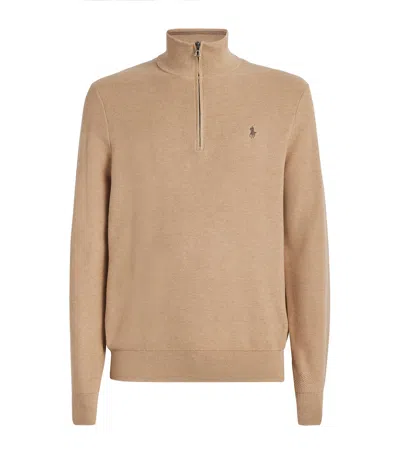 Polo Ralph Lauren Cotton Quarter-zip Sweater In Brown