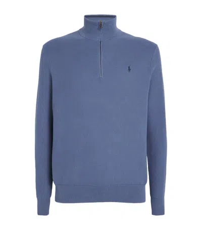 Polo Ralph Lauren Cotton Quarter-zip Sweatshirt In Blue