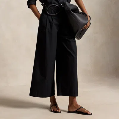 Polo Ralph Lauren Cotton Relaxed Wide-leg Crop Pant In Black
