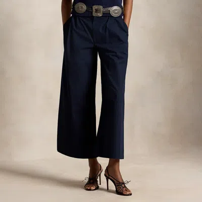 Polo Ralph Lauren Cotton Relaxed Wide-leg Crop Pant In Navy In Blue