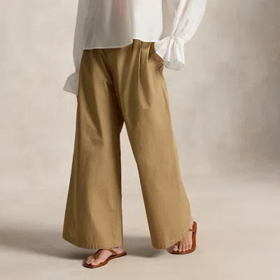 Polo Ralph Lauren Cotton Relaxed Wide-leg Crop Pant In Tan In Brown