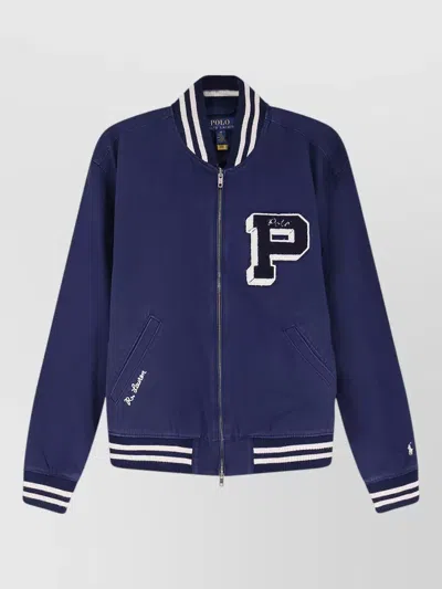 Polo Ralph Lauren Cotton Bomber Jacket With Patch In Black