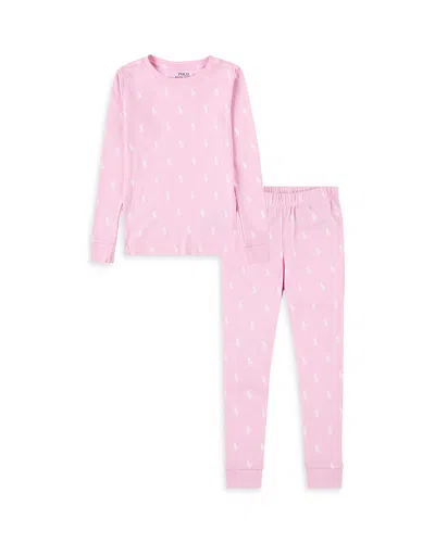 Polo Ralph Lauren Cotton Ribbed Pony Long Sleeve Tee & Pants Set - Little Kid In White/carmel Pink