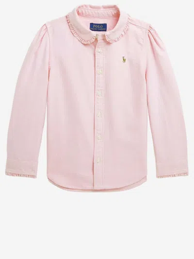Polo Ralph Lauren Cotton Ruffled Club Collar Shirt In Pink