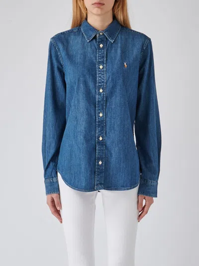 Polo Ralph Lauren Cotton Shirt In Denim Blu