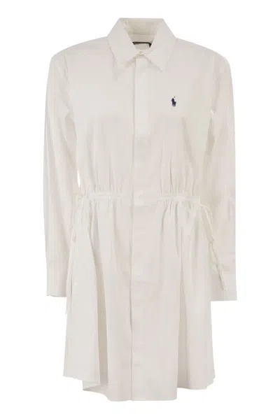 Polo Ralph Lauren Cotton Shirt Dress With Drawstring Waist In Neutral