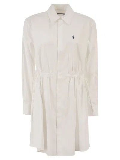 Polo Ralph Lauren Cotton Shirt Dress With Drawstring Waist In White