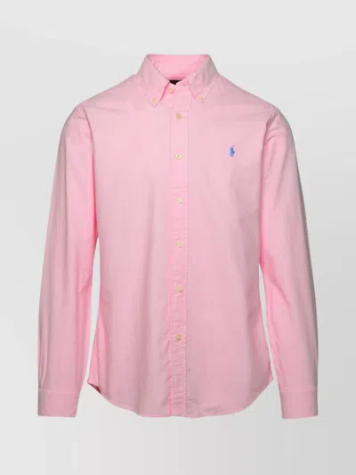 Polo Ralph Lauren Cotton Shirt Featuring Curved Hem In Pink