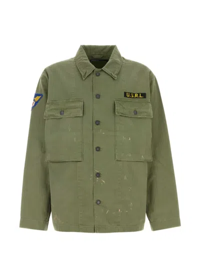 Polo Ralph Lauren Cotton Shirt Jacket Collared Neck Pockets In Green