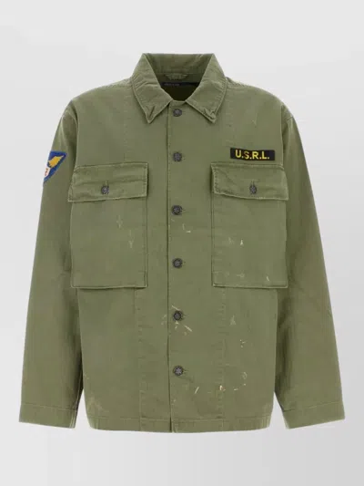 Polo Ralph Lauren Cotton Shirt Jacket Collared Neck Pockets In Green