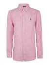Polo Ralph Lauren Striped Shirt With Button-down Collar And Slim Fit In Pink