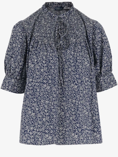 Polo Ralph Lauren Cotton Shirt With Floral Pattern In Blue