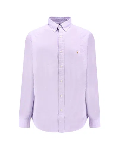 Polo Ralph Lauren Cotton Shirt With Multicolor Logo Embroidery In Purple