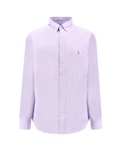 Polo Ralph Lauren Cotton Shirt With Multicolor Logo Embroidery In Purple
