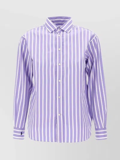 Polo Ralph Lauren Striped Cotton Shirt Woman Shirt Purple Size 8 Cotton In Purple