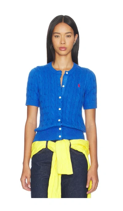 Polo Ralph Lauren Logo-embroidered Cable-knit Cotton Cardigan In Blue