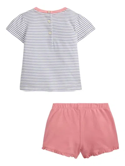 Polo Ralph Lauren Babies' Striped T-shirt And Ruffled Shorts Set In White