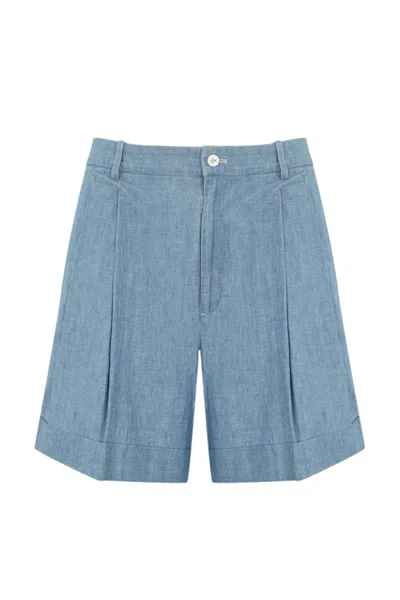 Polo Ralph Lauren Cotton Shorts With Pleats In Chmbry Blu