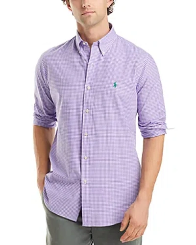Polo Ralph Lauren Cotton Stretch Gingham Check Slim Fit Button Down Shirt In Purple/white