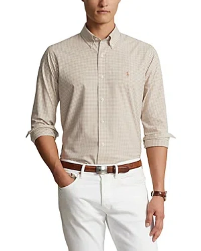 Polo Ralph Lauren Cotton Stretch Poplin Gingham Check Classic Fit Button Down Shirt In Vintage Khaki/white