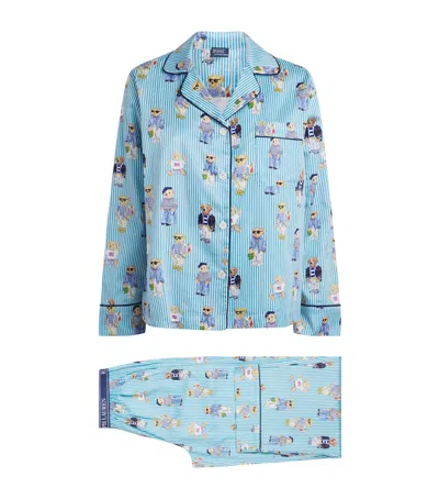 Polo Ralph Lauren Cotton Stripe Polo Bear Pyjama Set In Blue