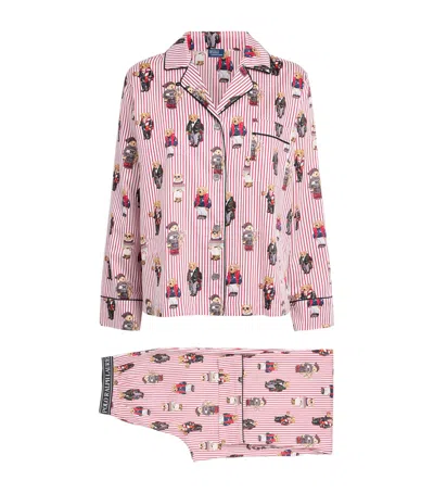 Polo Ralph Lauren Cotton Stripe Polo Bear Pyjama Set In Pink