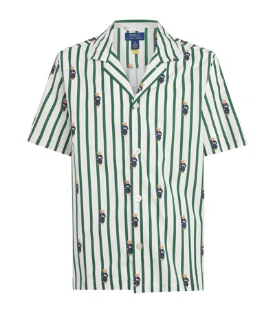 Polo Ralph Lauren Cotton Stripe Polo Bear Pyjama Shirt In Green