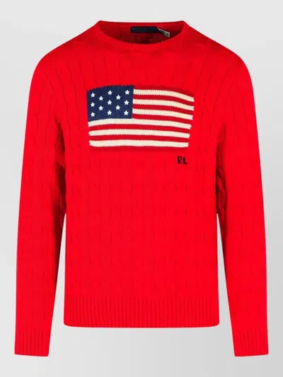 Polo Ralph Lauren Cotton Sweater Cable Knit Crew Neck In Animal Print