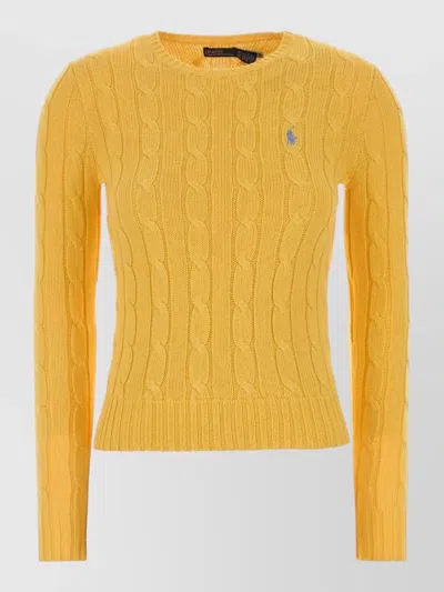 Polo Ralph Lauren Cotton Sweater Cable Knit Ribbed Cuffs Hem In Orange