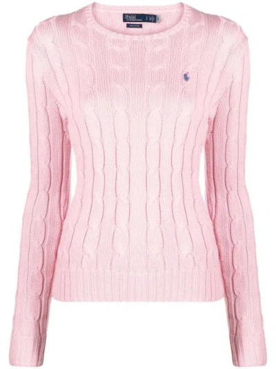 Polo Ralph Lauren Cotton Sweater With Cable Knit Crew-neck In Pink