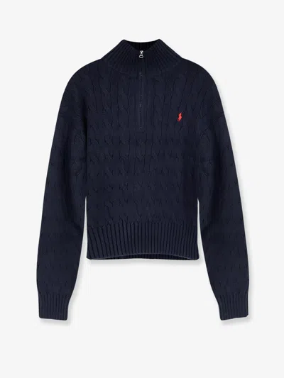 Polo Ralph Lauren Cotton Sweater With Contrasting Logo In Blue