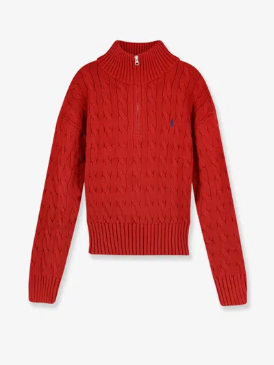 Polo Ralph Lauren Cotton Sweater With Contrasting Logo In Red